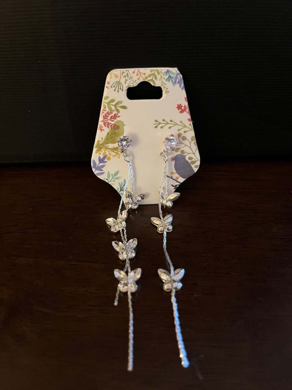 Silver Full Winged Rhinestone Butterfly Post Earrings